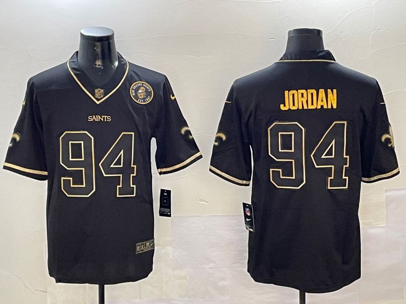 Men New Orleans Saints #94 Jordan Black Gold Throwback 2024 Nike Limited NFL Jersey style 3->new orleans saints->NFL Jersey